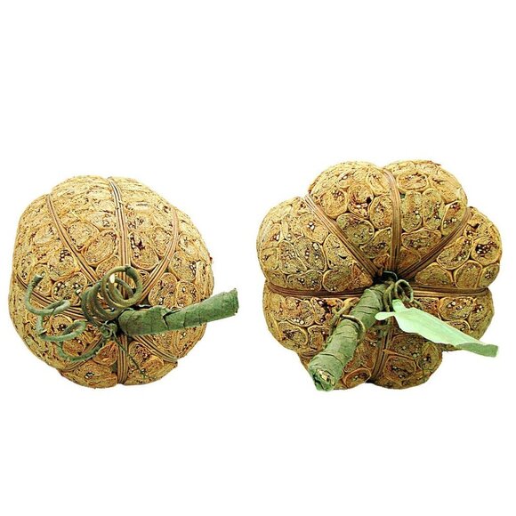 Set of 2 Pumpkins Fall Holiday Halloween Decor Decorations 10" & 8" Paper Seeds - Picture 5 of 10